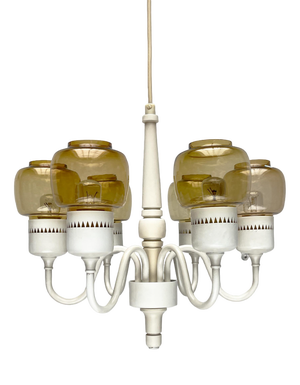 Mid-Century Swedish T526 Chandelier with Amber Colored Glasses by Hans-Agne Jakobsson for Hans-Agne Jakobsson Ab, 1960s