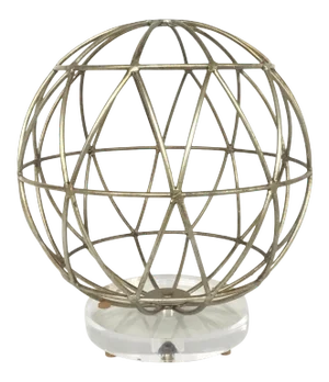 Modern Geometric Silver Finished Metal Sphere Sculpture on Acrylic