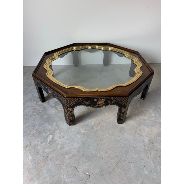 Baker Furniture Collector’s Edition Chinoiserie Octagonal Coffee Table With Brass & Glass Tray Top For Sale - Image 12 of 12