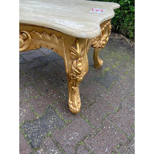 1940s Italian Baroque Rococo Gold Beech Marble Coffee Table 1pc For Sale - Image 6 of 11