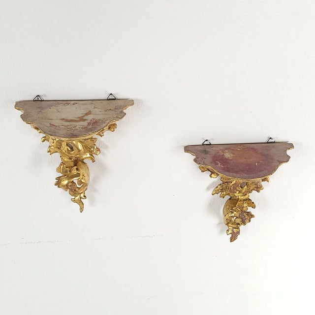 Pair of Giltwood Brackets, Italy Circa 1920 For Sale - Image 4 of 8
