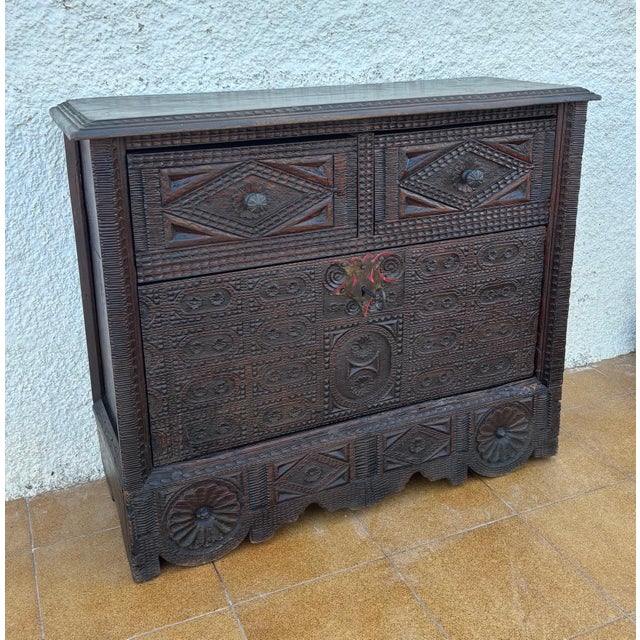 Spanish Renaissance Carved Cabinet with Drop-Front Door and Two Drawers, 1880s For Sale - Image 11 of 17