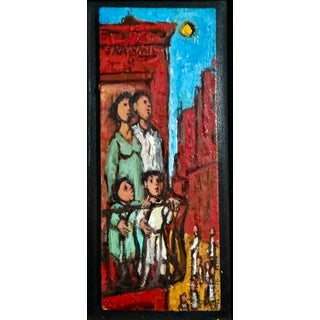 Frank Kleinholz, Mid Century Oil Painting Family on Fire Escape Frank Kleinholz WPA NYC Tenements, 20th century For Sale