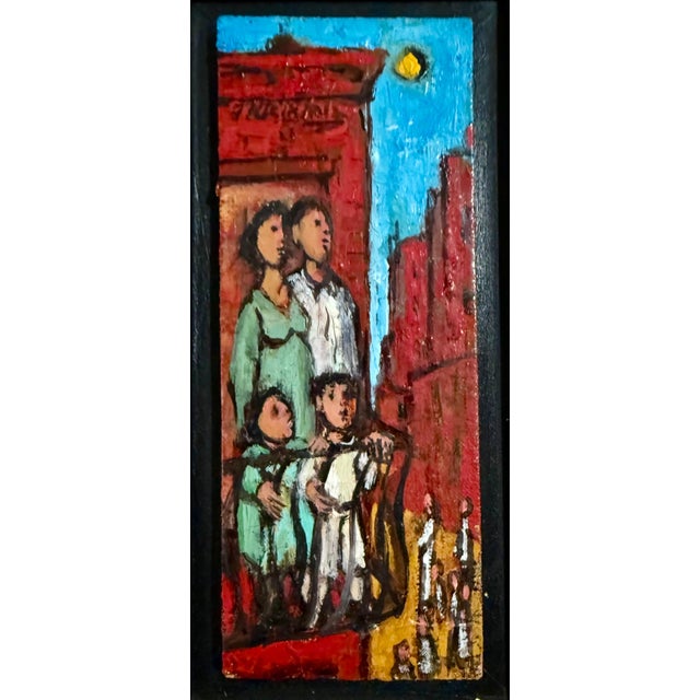 Frank Kleinholz, Mid Century Oil Painting Family on Fire Escape Frank Kleinholz WPA NYC Tenements, 20th century For Sale