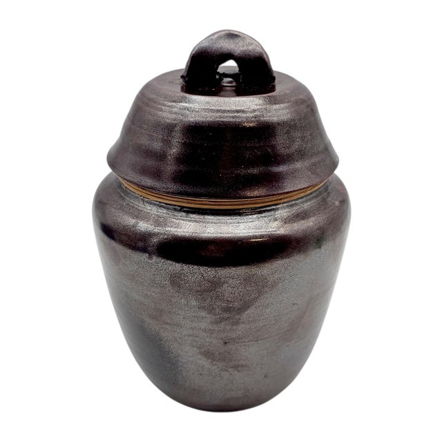 Japanese Studio Pottery Mingei Tenmoku Glazed Tea Storage Jar 9" For Sale - Image 12 of 14