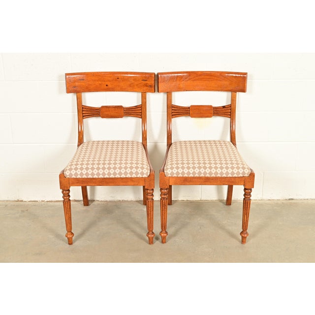 French Provincial Baker Furniture English Regency Carved Maple Side Chairs or Dining Chairs, Pair For Sale - Image 3 of 15