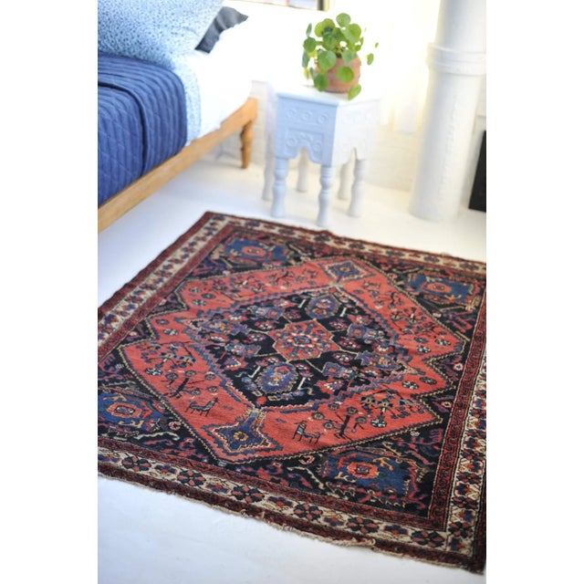 1940s Leon Tribal Square Rug, 4.8 x 5.9 For Sale - Image 10 of 11