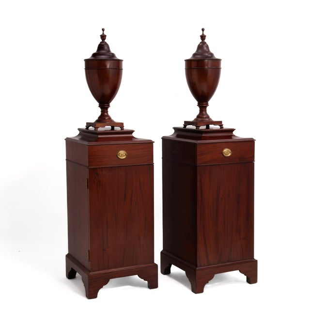 Neoclassical 104 George III Style Telescoping Knife Urns Pedestal Cabinet Wine Cisterns Book Matched - A Pair For Sale - Image 3 of 18