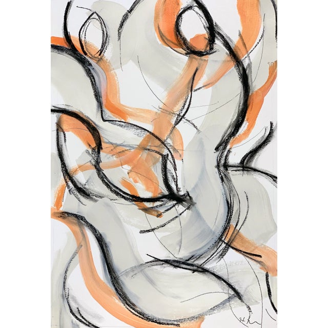 Abstract Gestural Dance Orange Ii, 24 X 18" Painting on Paper For Sale - Image 3 of 3