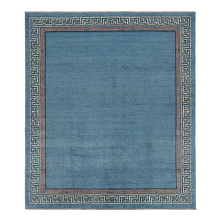 Rug & Kilim’s Art Deco Style Rug With Light Blue Open Field & Geometric Borders For Sale