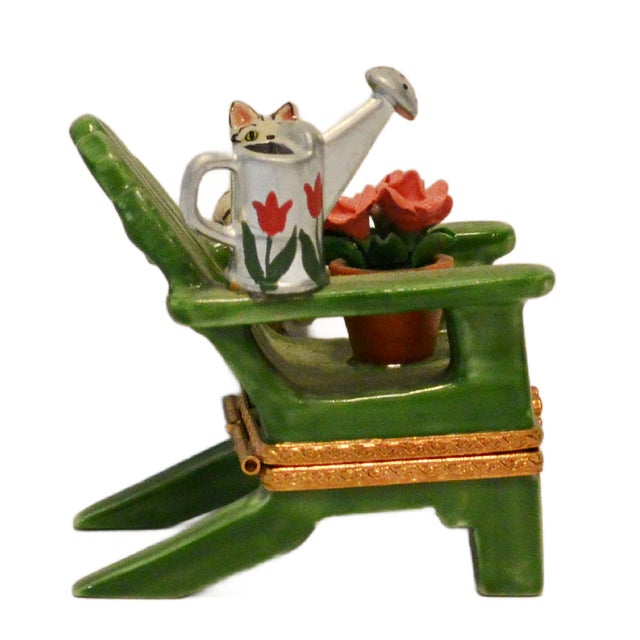 Late 19th Century Vintage Rochard Limoges Porcelain Cat on Adirondack Garden Chair Trinket Box – Circa Late 20th Century For Sale - Image 5 of 10