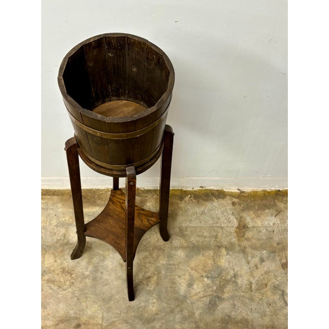 Vintage English Oak Coopered Plant Stand For Sale - Image 4 of 6