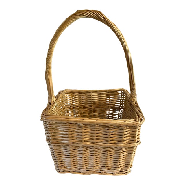 Vintage Square Handled Basket For Sale