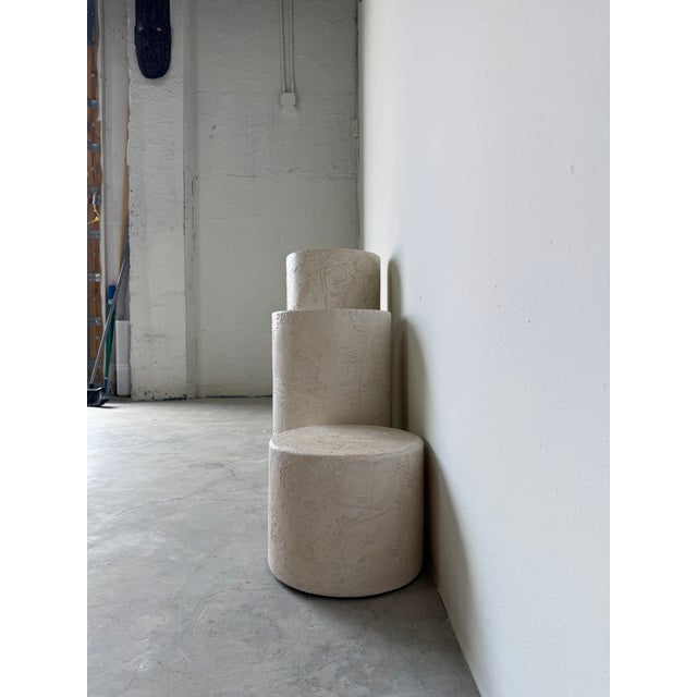 Cream 1980's Postmodern Plaster and Wood Pedestals - Set of 3 For Sale - Image 8 of 18
