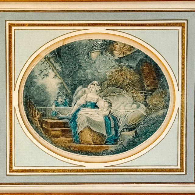 Pair of Early 20th Century Louis XVI Style French Stipple Engravings Reproduction For Sale - Image 4 of 6