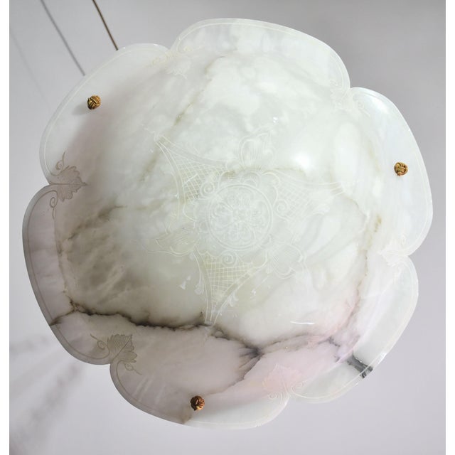 Alabaster 1950s Great Design Extra Large Size Art Deco White Alabaster Chandelier For Sale - Image 8 of 12