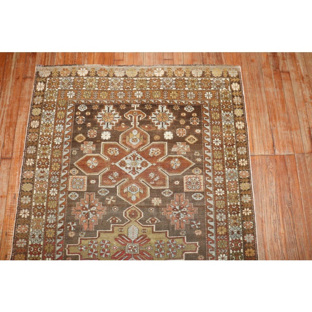 Textile Early 20th Century Zabihi Collection Caucasian Brown Decorative Accent Size Rug - 3'11" x 6'1" For Sale - Image 7 of 9