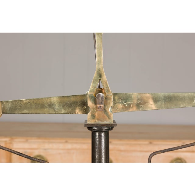 French Large French 19th Century Brass and Steel Scale with Weighing Pans and Column For Sale - Image 3 of 12