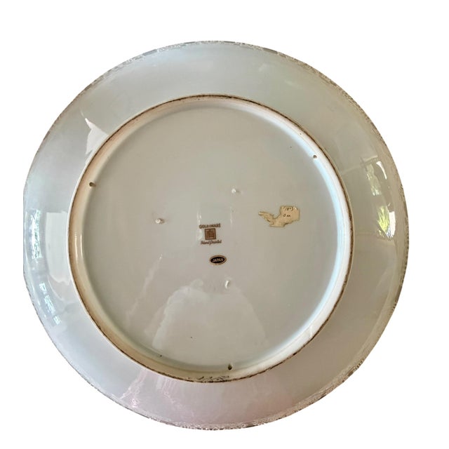 Ceramic Japanese Gold Imari Porcelain Charger Plates Set 14" & 18" Phoenix and Peony For Sale - Image 7 of 8