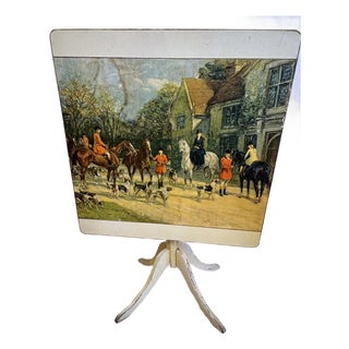 "Depicting British Fox Hunt" Vintage Folding Tea Table For Sale
