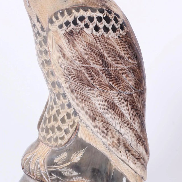 Bone Carved and Painted Horn Birds - A Pair For Sale - Image 7 of 9