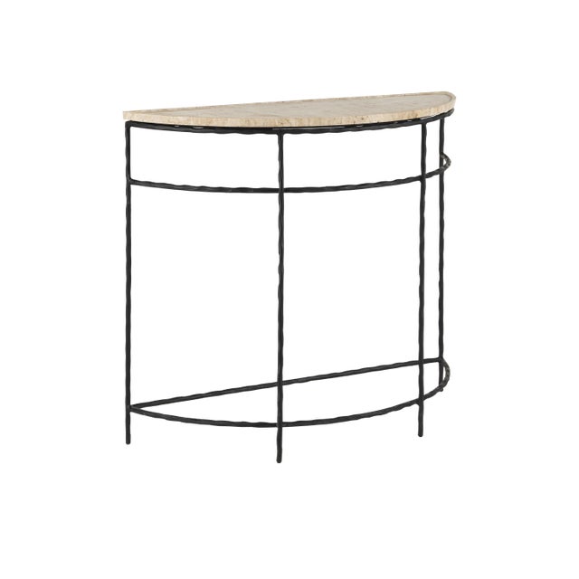 Currey & Company Boyles Travertine Demi-Lune Table For Sale