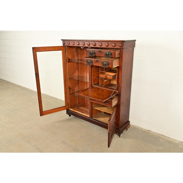 Late 20th Century Antique Victorian Carved Oak Smoker's Display Cabinet With Drop Front Desk, Circa 1900 For Sale - Image 5 of 13