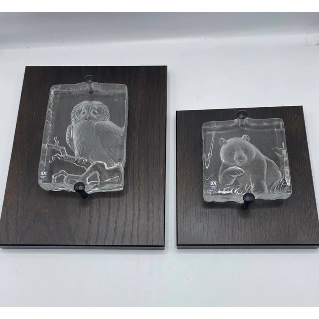 Mats Jonasson Swedish Carved Crystal Panda Bear Wall Plaque Sculpture For Sale In Boston - Image 6 of 7