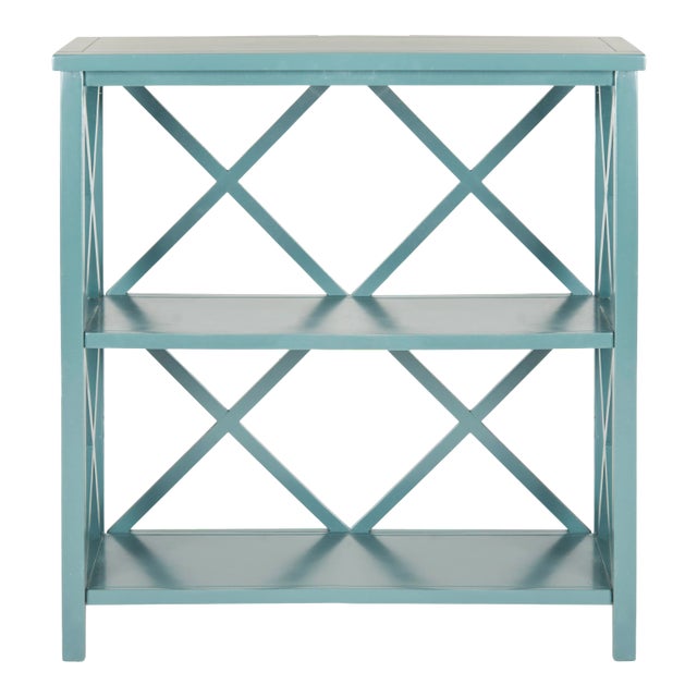 2 Tier Open Bookcase in Slate Teal For Sale