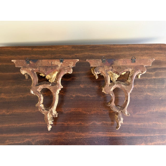 Pair of Mid-Century Italian Rococo Giltwood Wall Shelves For Sale - Image 9 of 9