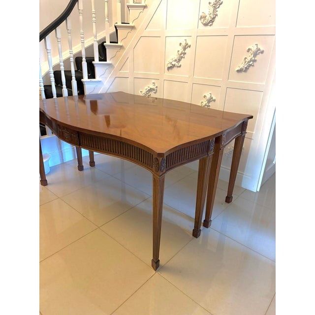 Brown Antique Neoclassical Mahogany Serpentine Serving Console Tables, 1920, Set of 2 For Sale - Image 8 of 16