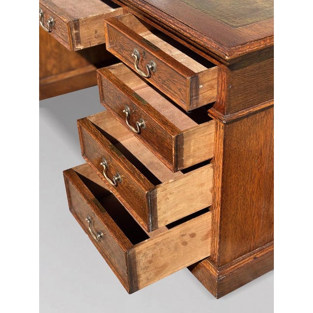 Large Antique Oak Pedestal Partners Desk, 1880 For Sale - Image 6 of 13