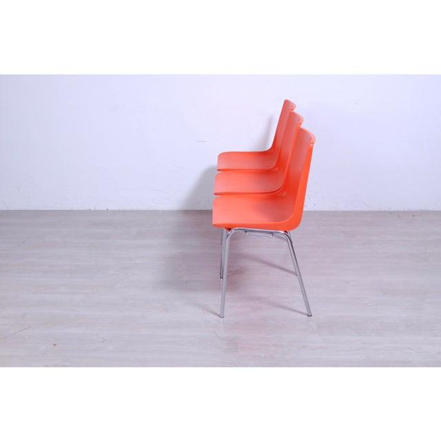 1970s Steel Chairs and Orange Plastic Session Stackable from Wesifa, Set of 3 For Sale - Image 5 of 16