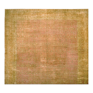 1890s Pink Rose Diamond Antique Indian Agra Rug 15' X 19'6" Handknotted Wool Carpet