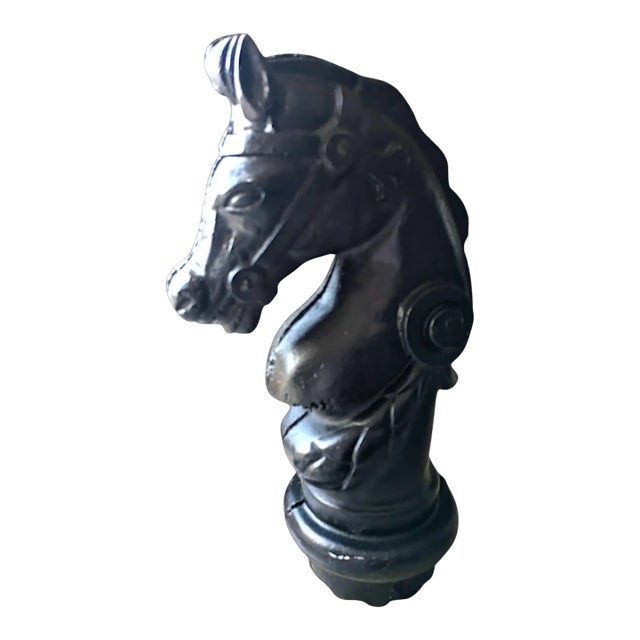 1940s Vintage Black Cast Iron Horse Bust Hitching Post Finial Decorative Item For Sale