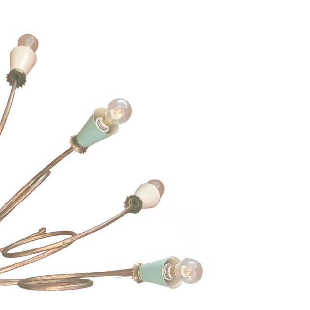 Brass 16-Light Chandelier with Colored Metal Lamp Holder, 1950s For Sale - Image 6 of 18