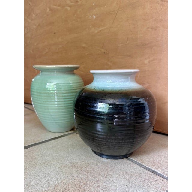 Sculptural Celadon and Iron Oxide Glazed Ceramic Art Vase by Martha Katzer for Karlsruher Majolika, Germany, 1940s For Sale - Image 13 of 15