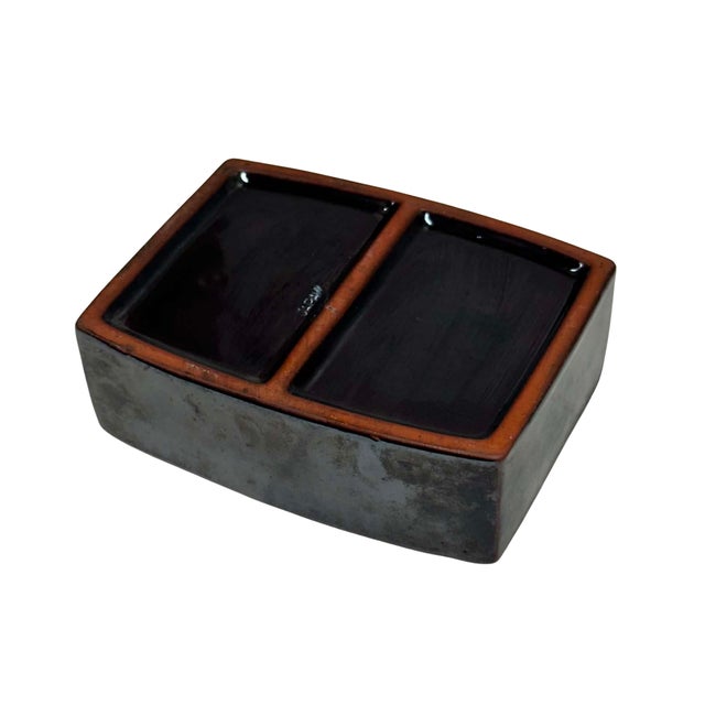 1960s Vintage Japanese Mid-Century Modern Brown Glazed Ceramic Box For Sale - Image 5 of 6
