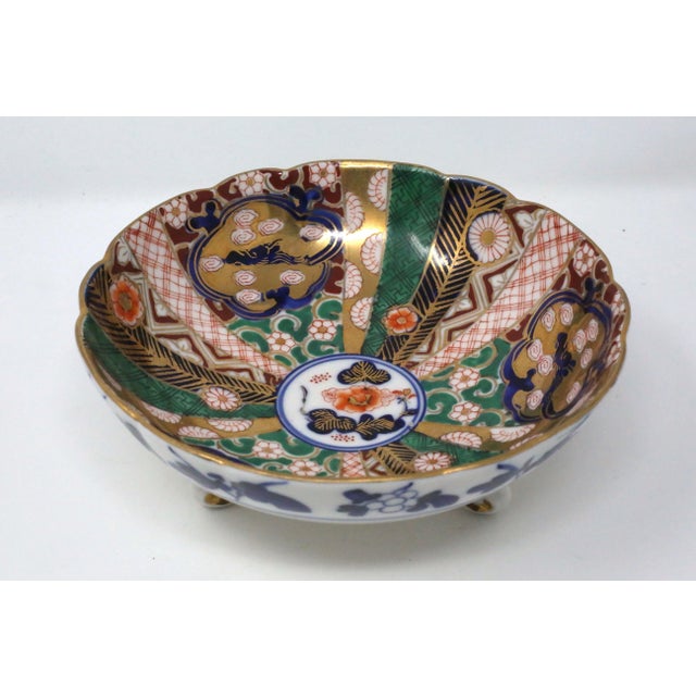 Metal Vintage Japanese Hand-Painted Imari Three-Footed Porcelain Bowl For Sale - Image 7 of 7
