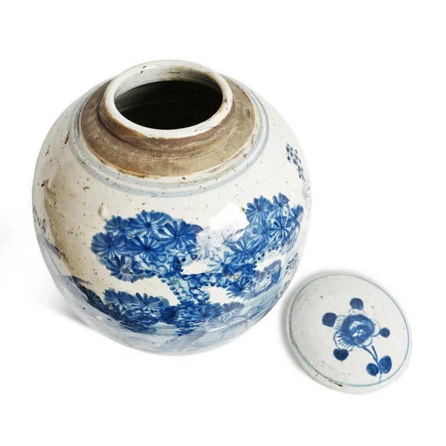 Vintage Painted Blue & White Ceramic Urn For Sale - Image 4 of 4