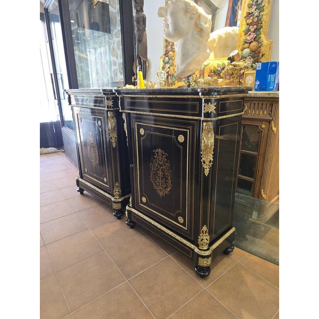 French Cabinets with Gilt Bronze Mounts and Portoro Marble, 1870s, Set of 2 For Sale - Image 11 of 14