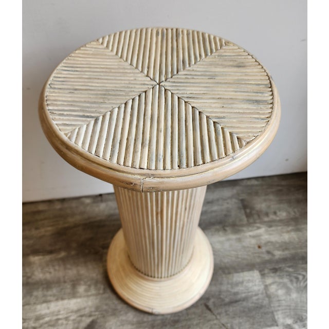Mid 20th Century Vintage Split Reed Rattan Pedestal Column - Gabriella Crespi Style Plant Stand For Sale - Image 5 of 13