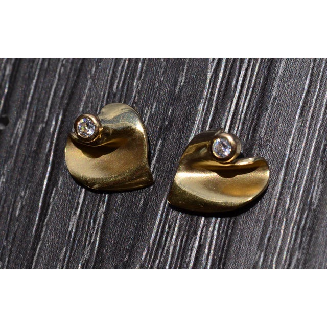 Contemporary The Markwood: Yellow Gold Stud Earrings with CZ, 2 Pieces For Sale - Image 3 of 4