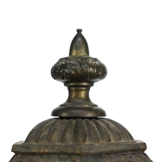 Arts & Crafts Rainaud 6 Panel Slag Glass Lamp, Manner of Bradley & Hubbard C1920 For Sale - Image 4 of 12