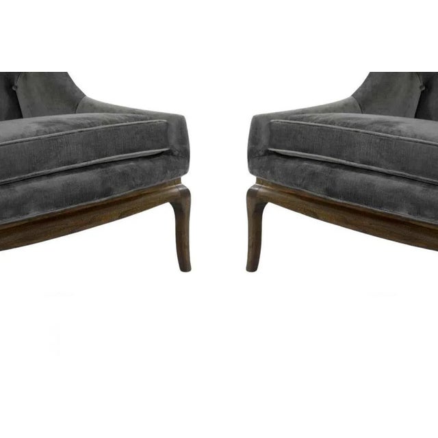 Mid-Century Modern T.H. Robsjohn-Gibbings Tufted High Back & Ebonized Chairs for Widdicomb - A Pair For Sale - Image 3 of 8