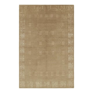 Hand-Knotted Art Deco Rug Beige Green Custom Pattern For Sale