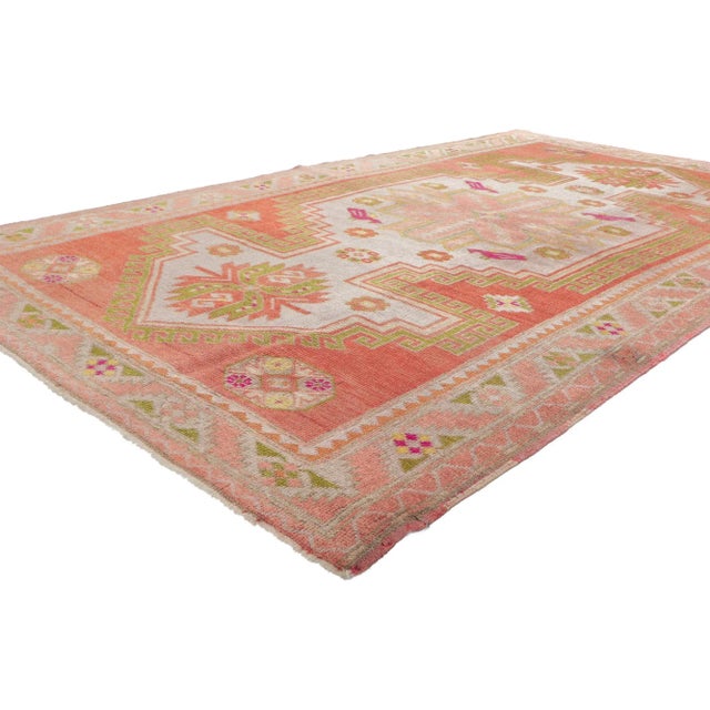 51804 Vintage Turkish Oushak Rug, 04'10 x 08'01. Showcasing a bold expressive design with incredible detail and texture,...