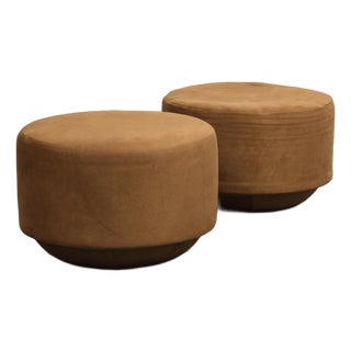 Contemporary Round Brown Suede Ottomans For Sale