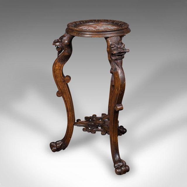 1930s Vintage Jardiniere Stand, Oriental, Beech, Marble, Wine, Lamp Table, Art Deco For Sale - Image 5 of 12