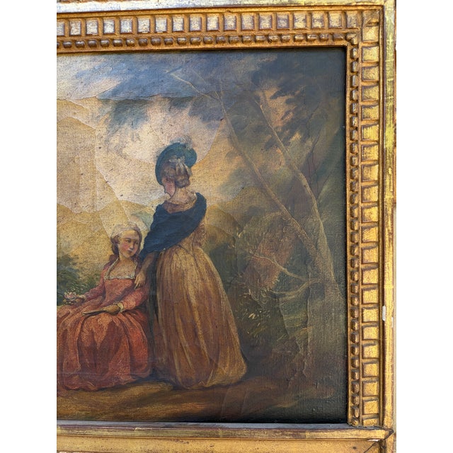 Wood Late 19th Century French Louis XVI Giltwood Trumeau Mirror With Figural Oil Painting For Sale - Image 7 of 13